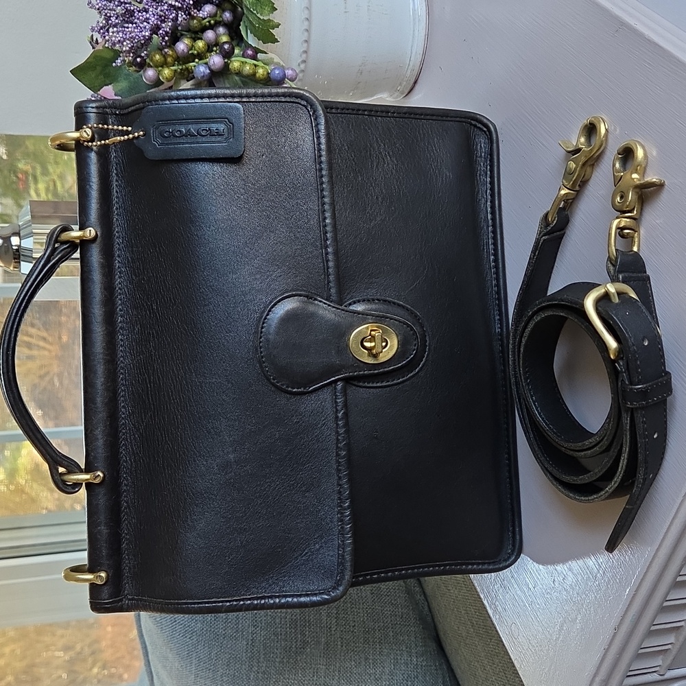 Coach Black Leather Top Handle Satchel with Gold Hardware